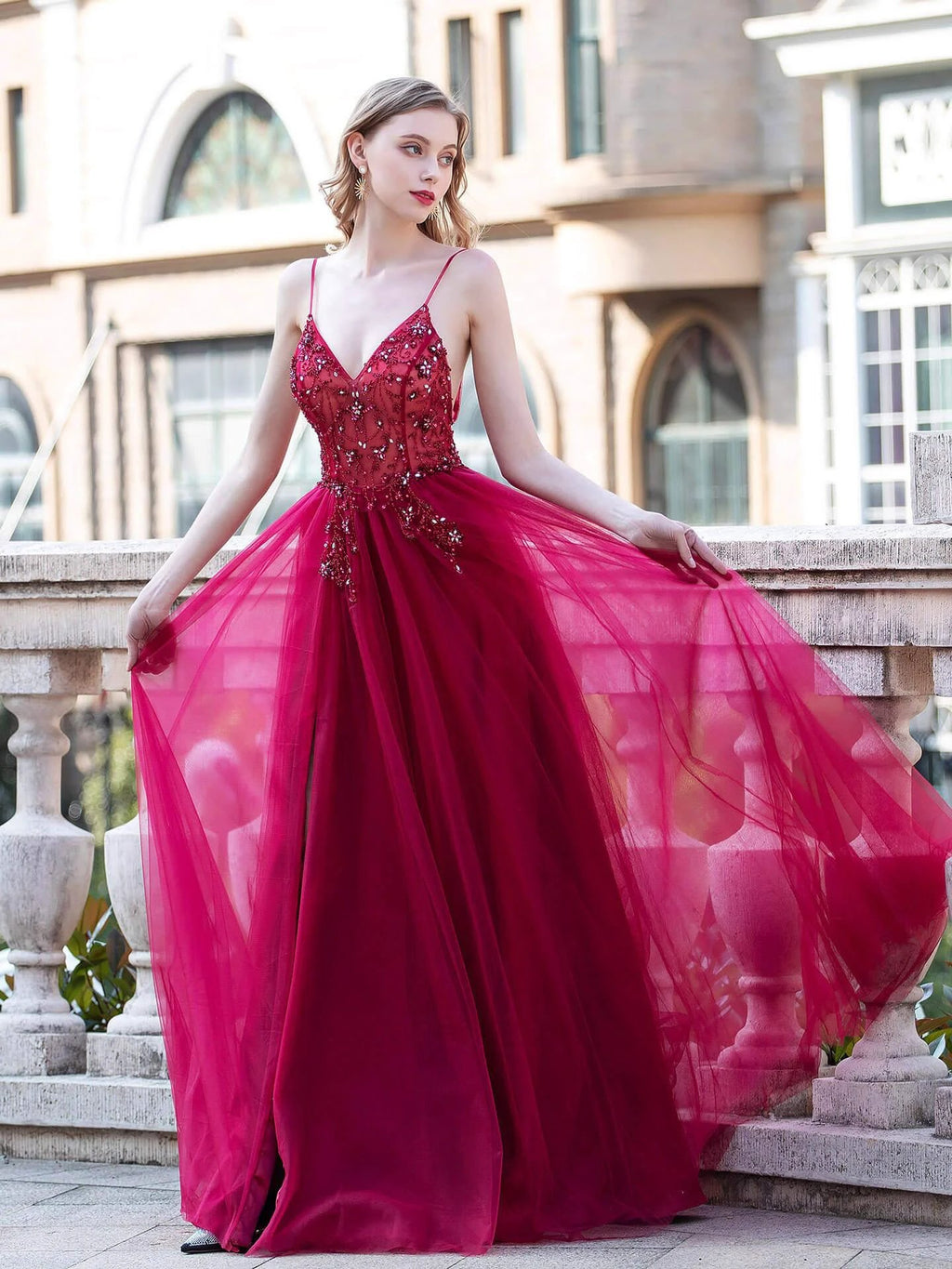A-line Luxurious Sexy Formal Evening Dresses Spaghetti Strap Sleeveless With Slit Floor Length Prom Dresses by dressblee