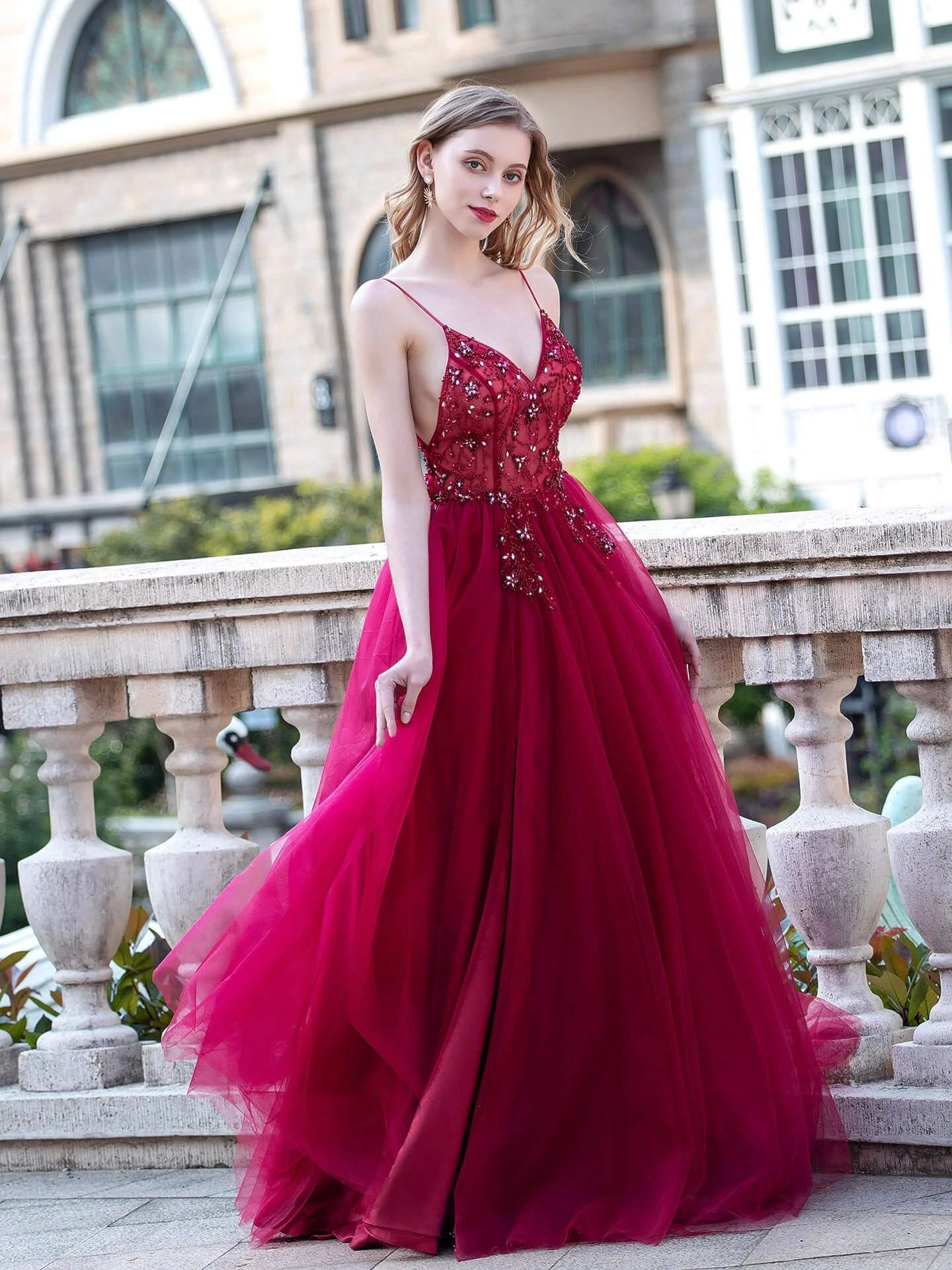 A-line Luxurious Sexy Formal Evening Dresses Spaghetti Strap Sleeveless With Slit Floor Length Prom Dresses by dressblee