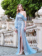 Sheath / Column Fashion Evening Dresses High Split One Shoulder Long Sleeveless Floor Length Prom Dresses by dressblee