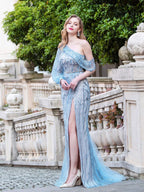 Sheath / Column Fashion Evening Dresses High Split One Shoulder Long Sleeveless Floor Length Prom Dresses by dressblee