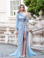 Sheath / Column Fashion Evening Dresses High Split One Shoulder Long Sleeveless Floor Length Prom Dresses by dressblee