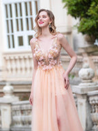 A-line Luxurious Fashion Sexy V-neck Formal Evening Dresses Sleeveless Floor Length Prom Dresses by dressblee