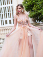 A-line Luxurious Fashion Sexy V-neck Formal Evening Dresses Sleeveless Floor Length Prom Dresses by dressblee