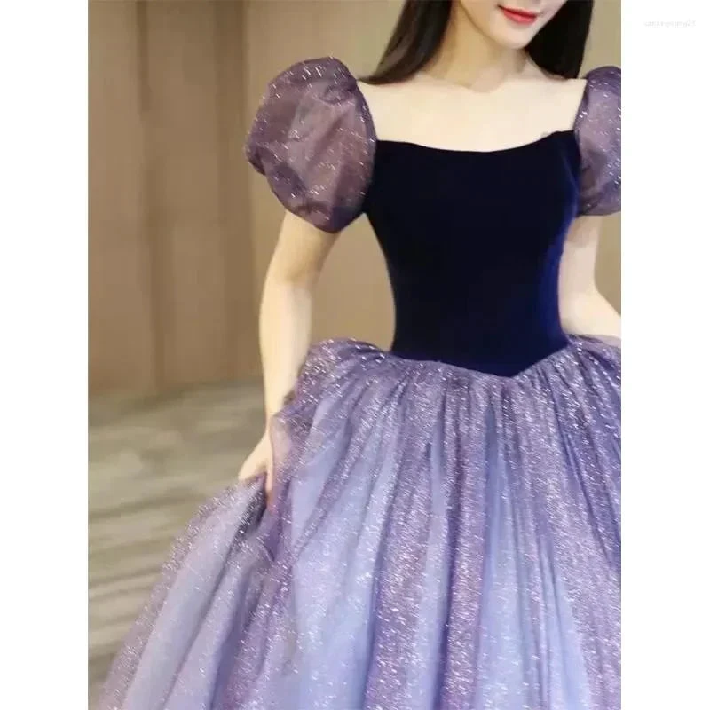 Purple Tulle Short Sleeve Formal Dress Cute A-Line Evening Dress Y4291 by simplepromdress