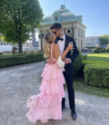 Women's Pink A-line Tiered Prom Dress Pink Backless Evening Dress Y4532 by simplepromdress