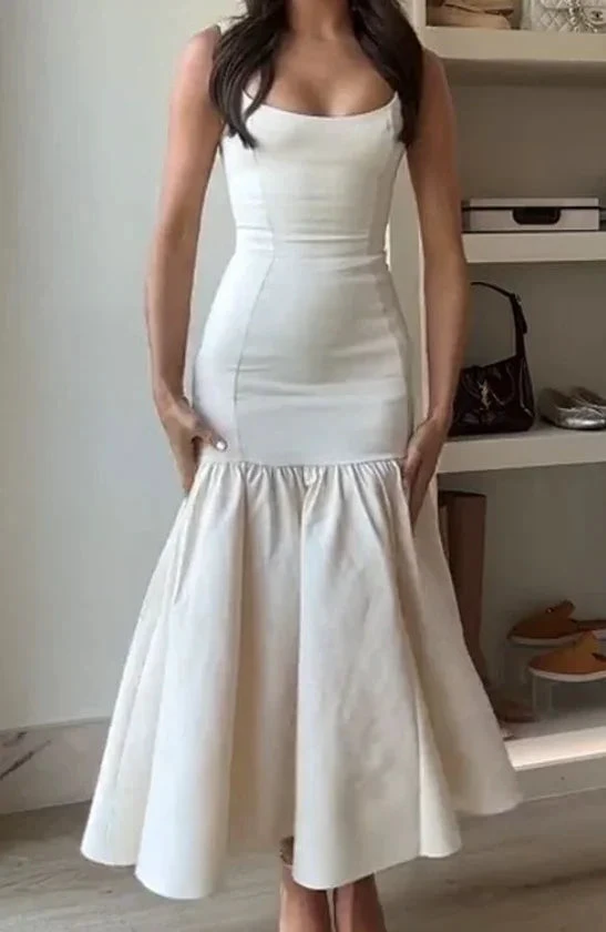 Pretty Ivory Mermaid Party Dress Long Satin Prom Evening Dress Y8014 by simplepromdress