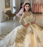 Champagne Ruffle Ball Gowns Quinceanera Dresses Sequin Beading Appliques Long Sleeve Formal Prom Princess Dress Y4952 by simplepromdress