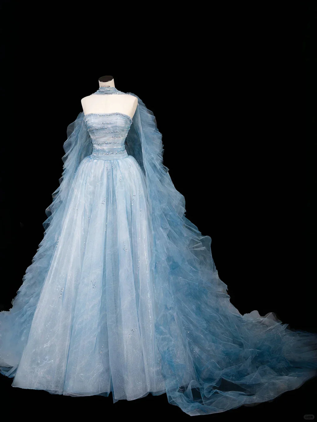 Dream Blue Tulle Beaded A Line Prom Dress Long Evening Dress Y8691 by simplepromdress