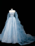 Dream Blue Tulle Beaded A Line Prom Dress Long Evening Dress Y8691 by simplepromdress