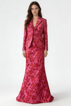 Elegant Crimson Floral Jacquard Two‑Piece Evening Gown with Tailored Jacket by simplepromdress