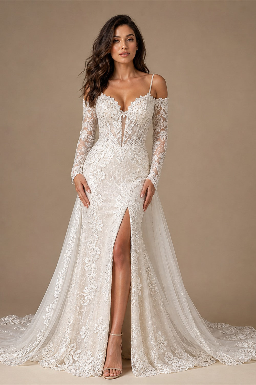 Shiny Mermaid Sexy Backless Wedding Dress Customized Modern Deep V Neck Bridal Gown With Cape Fantasy Sequined Classy Bride Wear - studio product image 5