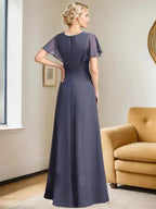 A-line Scoop Floor-Length Chiffon Mother of the Bride Dress With Pleated Beading by Dreamylily