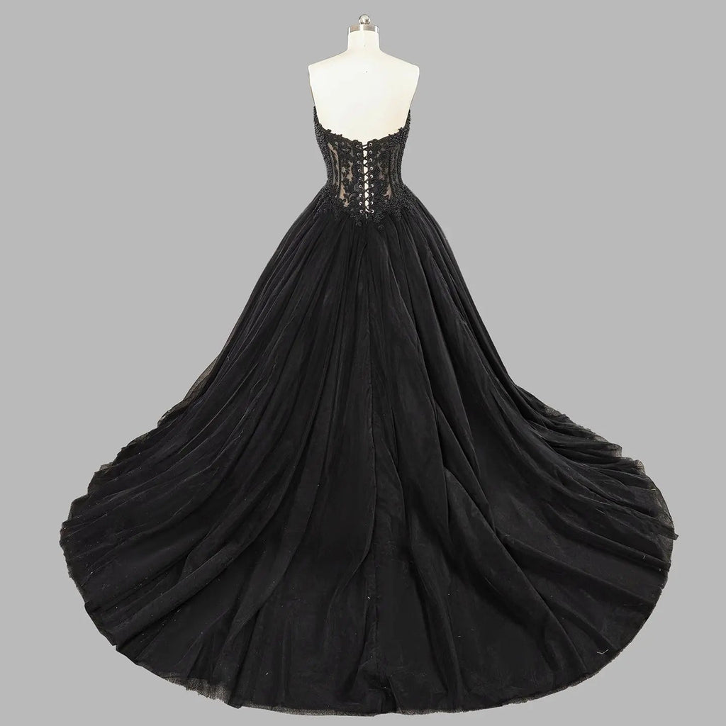 Black Lace Heavy Gothic Beading Wedding Dress Ballgown Corset Closure  SW567