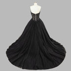 Black Lace Heavy Gothic Beading Wedding Dress Ballgown Corset Closure  SW567
