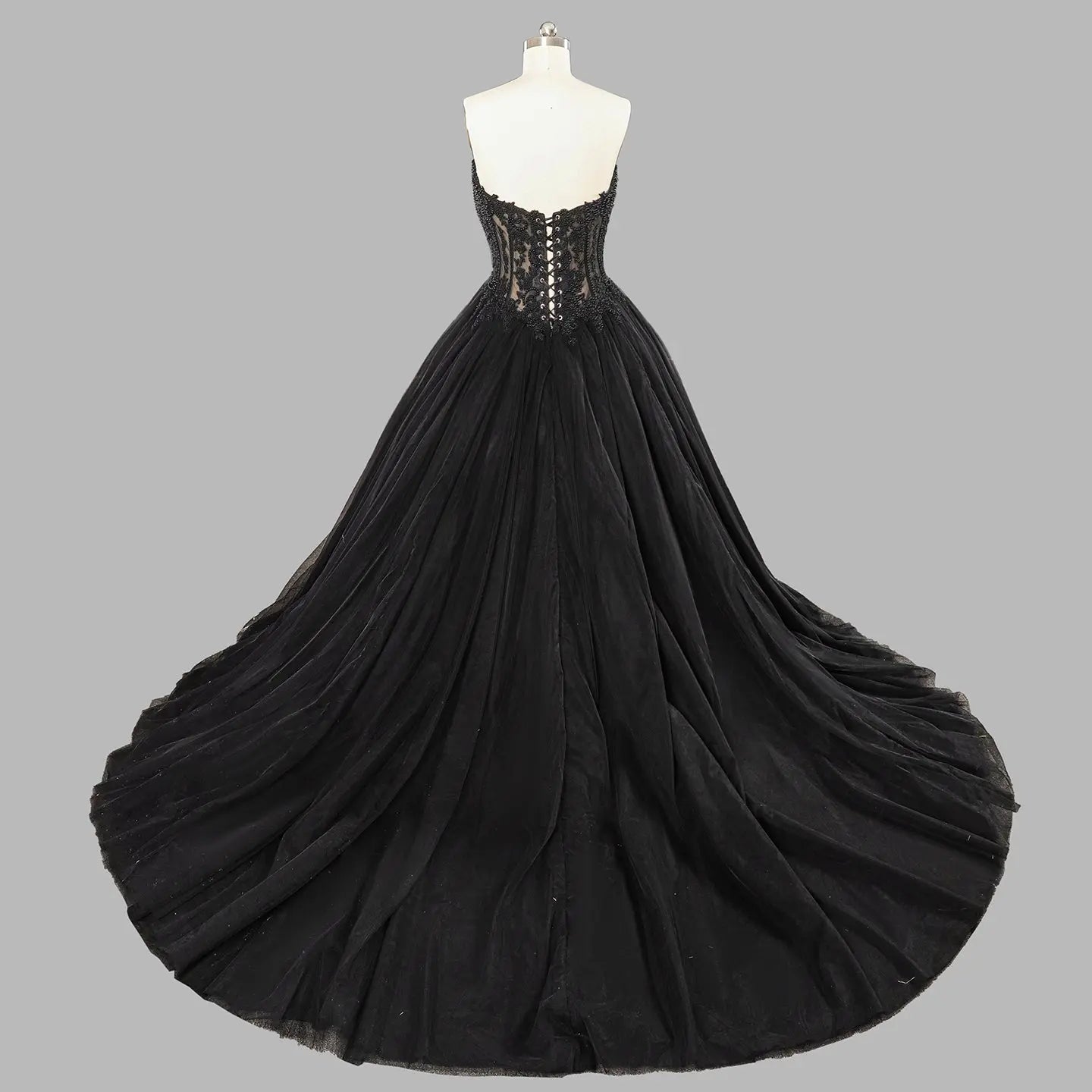 Black Lace Heavy Gothic Beading Wedding Dress Ballgown Corset Closure  SW567