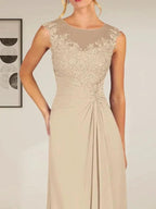 Champagne A-Line Scoop Lace Chiffon Dress by Dreamylily