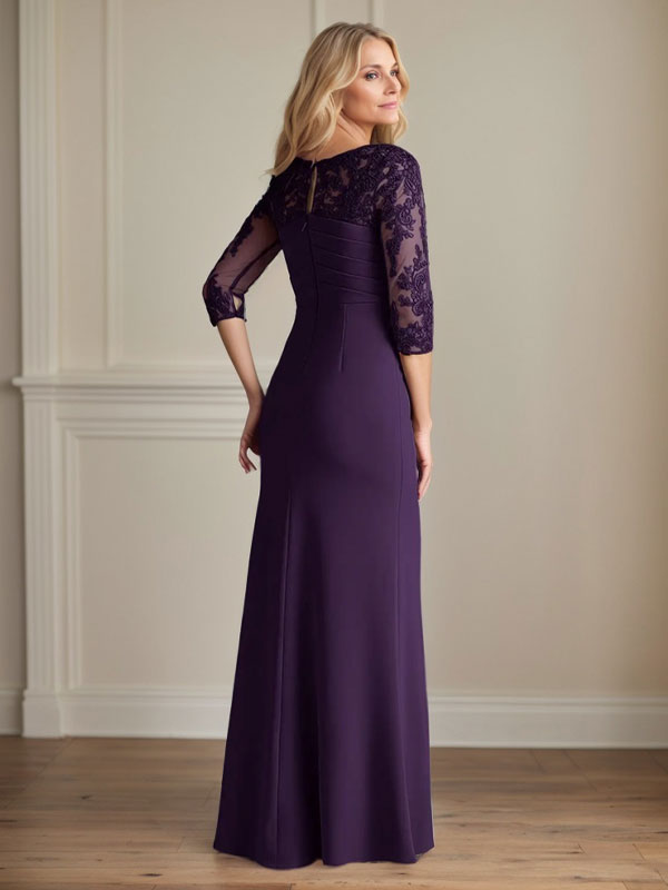 Plum Sheath Lace Stretch Crepe Mother of the Bride Dress