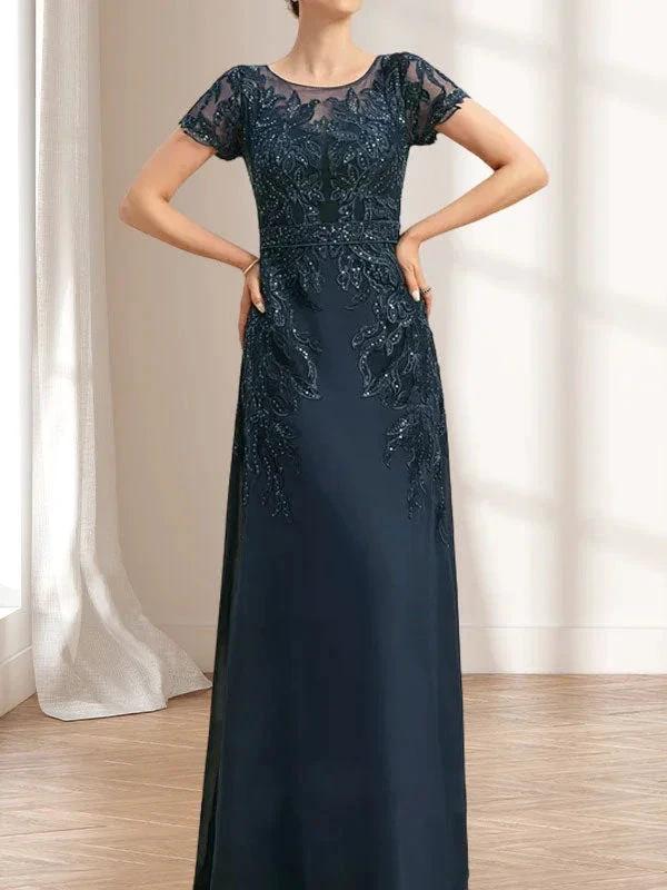 Sheath/Column Scoop Illusion Floor-Length Lace Chiffon Mother of the Bride Dress With Sequins by Dreamylily