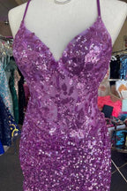 Sparkle Appliques Sequin Lilac Homecoming Lace-up Dress by KissProm