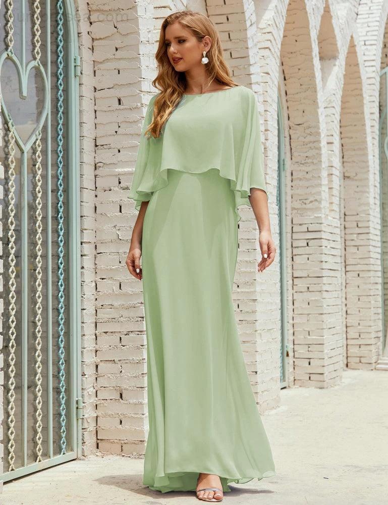 Sunnderly Bridesmaid Dress Women Long Sleeve V-Neck Chiffon Formal Wedding Party Dress SY28018 by numbersea