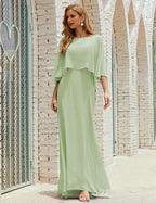 Sunnderly Bridesmaid Dress Women Long Sleeve V-Neck Chiffon Formal Wedding Party Dress SY28018 by numbersea