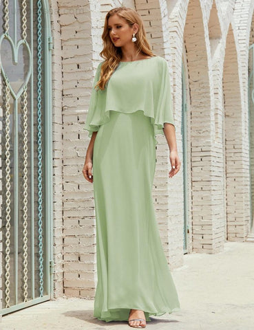 Sunnderly  Bridesmaid Dress Women Long Sleeve V-Neck Chiffon Formal Wedding Party Dress SY28018