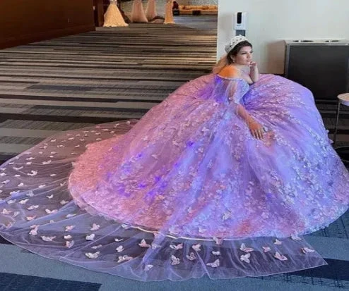 Luxurious Lavender Ball Gown With Butterflies,Sweet 16 Dress Y6755 by simplepromdress