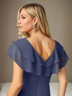Stormy A-Line V-Neck Ruched Chiffon Dress by Dreamylily