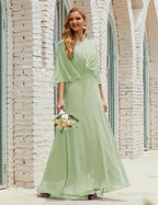 Sunnderly Bridesmaid Dress Women Long Sleeve V-Neck Chiffon Formal Wedding Party Dress SY28018 by numbersea