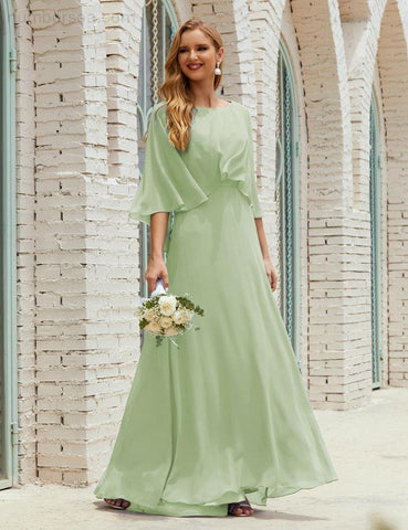 Sunnderly  Bridesmaid Dress Women Long Sleeve V-Neck Chiffon Formal Wedding Party Dress SY28018