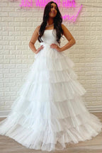 Daleyza |A-Line Strapless Tiered Tulle Prom Dress with Ruffles by KissProm