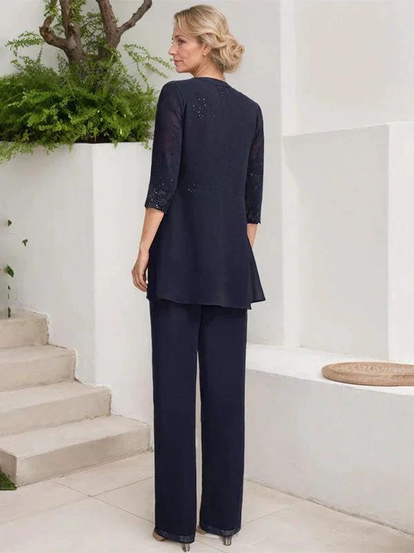 Jumpsuit/Pantsuit Separates Scoop Floor-Length Chiffon Lace Mother of the Bride Dress With Sequins by Dreamylily