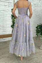Chic Sleeveless A Line Ankle Length Tulle Prom Dresses by Ombreprom