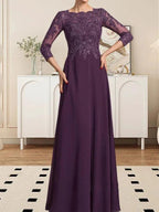 A-line Scoop Floor-Length Lace Chiffon Mother of the Bride Dress With Sequins by Dreamylily