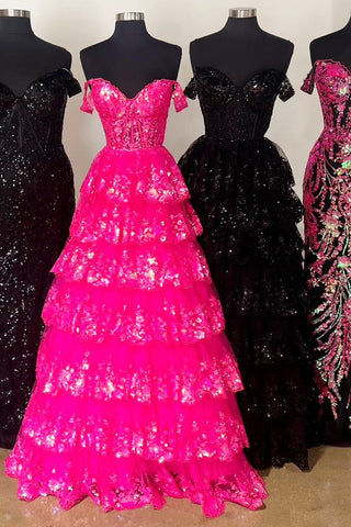Leona | Schulterfreies Ballkleid im Prinzessinnen-Stil mit Pailletten und Spitze
