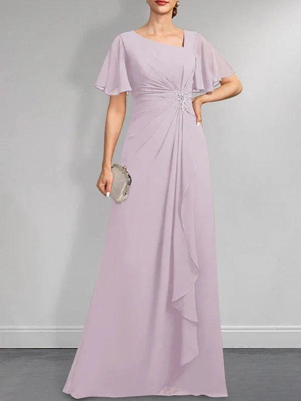 A-line Asymmetrical Floor-Length Chiffon Mother of the Bride Dress With Pleated Beading Sequins by Dreamylily