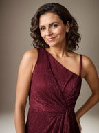 Ruby Sheath One Shoulder Metallic Mesh Dress Mother of the Bride Dress