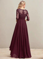 A-line Scoop Illusion Asymmetrical Lace Chiffon Mother of the Bride Dress With Pleated Sequins by Dreamylily
