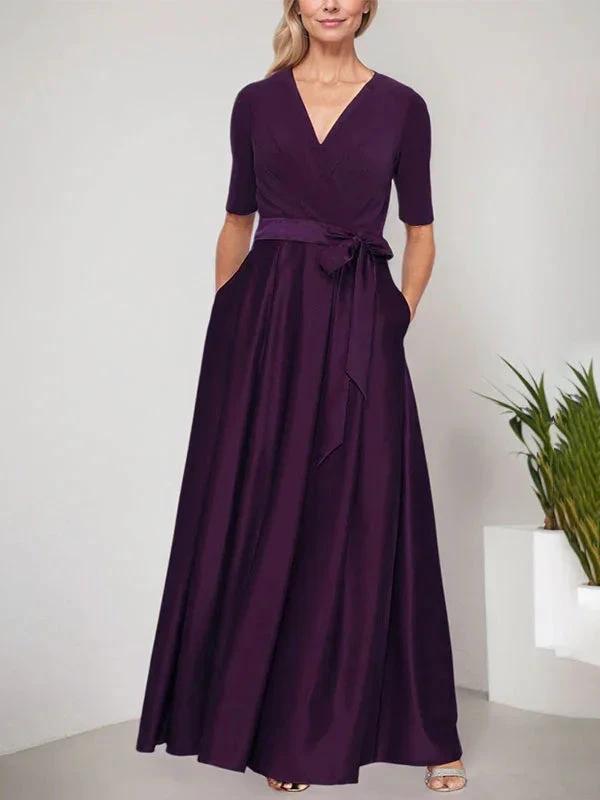 Surplice Neckline Ballgown with Full Satin Skirt & Jersey Bodice by Dreamylily