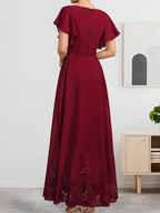 A-Linie U-Ausschnitt Knöchellang Spitzen-Chiffon-Kleid für die Brautmutter mit Pailletten