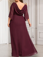 Etui-Linie/Säule U-Ausschnitt Bodenlang Chiffon Kleid für die Brautmutter mit Plissee Perlenbesatz