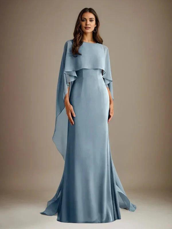 Sheath/Column Boatneck Floor-Length Chiffon Mother of the Bride Dress With Cascading Ruffles by Dreamylily