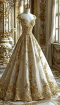 Glamorous Gold Satin Appliques Ball Gown,Formal Prom Evening Dress Y8326 by simplepromdress