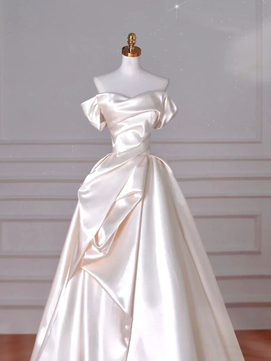 Classy Off The Shoulder Satin Pleated A Line Prom Evening Dress,White Wedding Dress Y8633 by simplepromdress