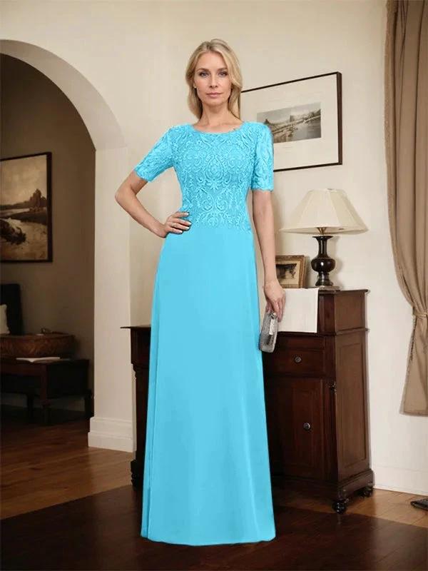 A-line Scoop Floor-Length Lace Chiffon Mother of the Bride Dress With Sequins by Dreamylily