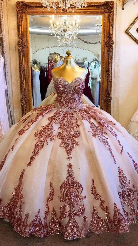 Princess Ball Gown Strapless Sweetheart Prom Dresses with Tulle,Quinceanera Dresses Y5393 by simplepromdress