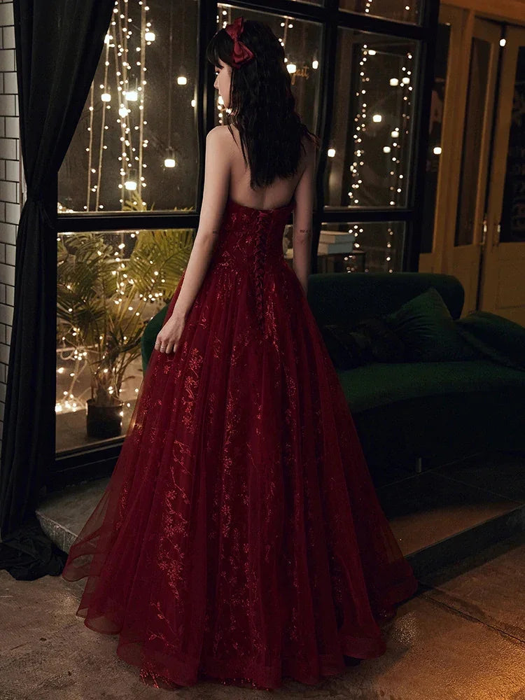 Wine Red Floral Lace and Tulle Long Evening Gown Party Dress Burgundy Formal Dresses Y1661 by simplepromdress