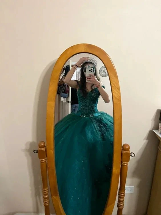 Emerald Green Off The Shoulder Ball Gown,Sweet 16 Dress,18th Birthday Party Gown Y6499 by simplepromdress