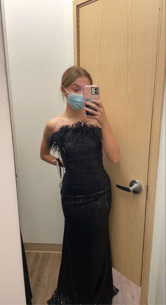 Strapless Mermaid Long Prom Dress Charming Black Evening Dress  Y421 Hover Image