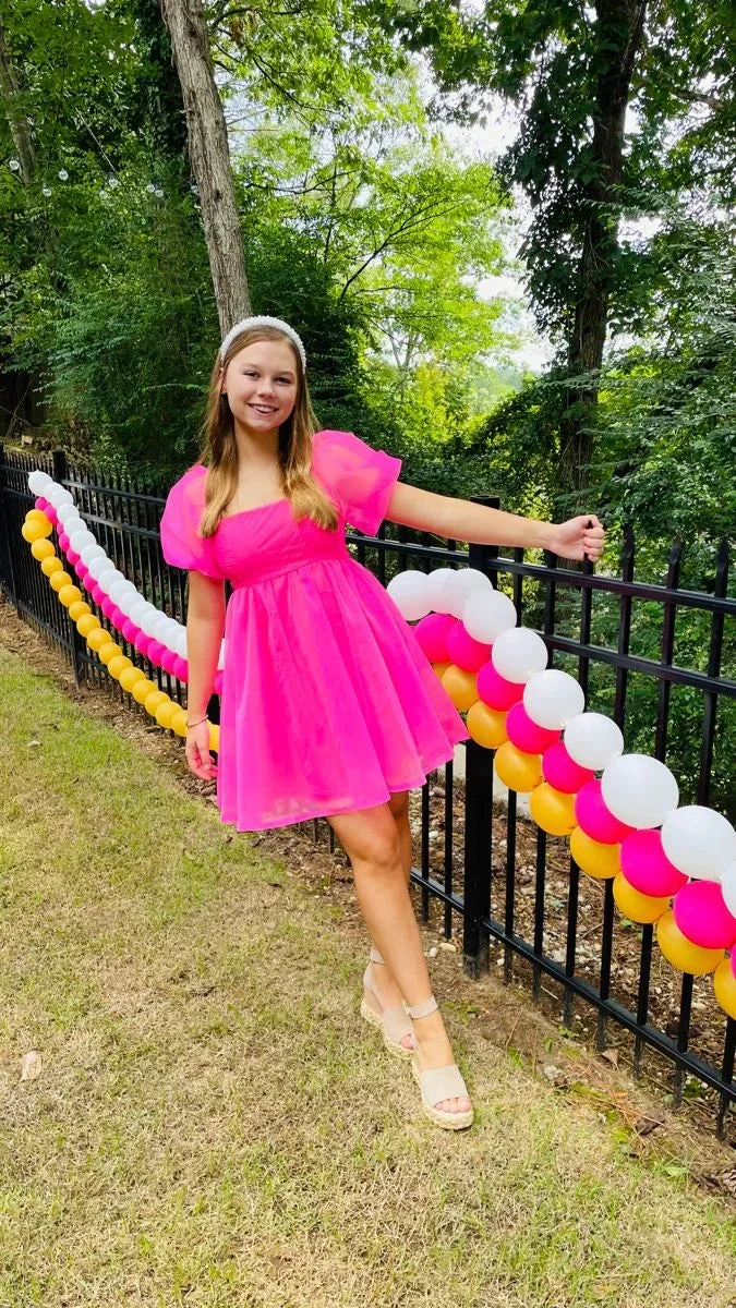 Hot Pink A-line Puffy Dress Short Homecoming Dress Y2098 by simplepromdress